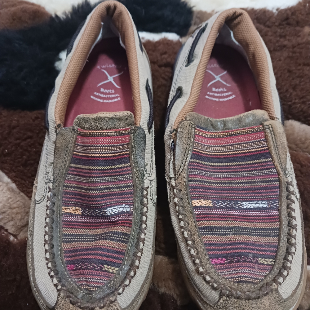 Twisted X Slip-On Moccasin Sneakers - Tan with Multicolor Stripes